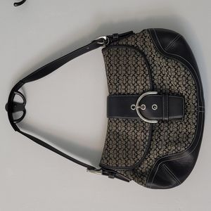 Coach black leather and signature shoulder bag